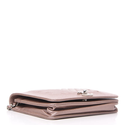 Chanel Metallic Caviar Chevron Quilted Vintage Mademoiselle Wallet On Chain WOC Pink 4 of 8