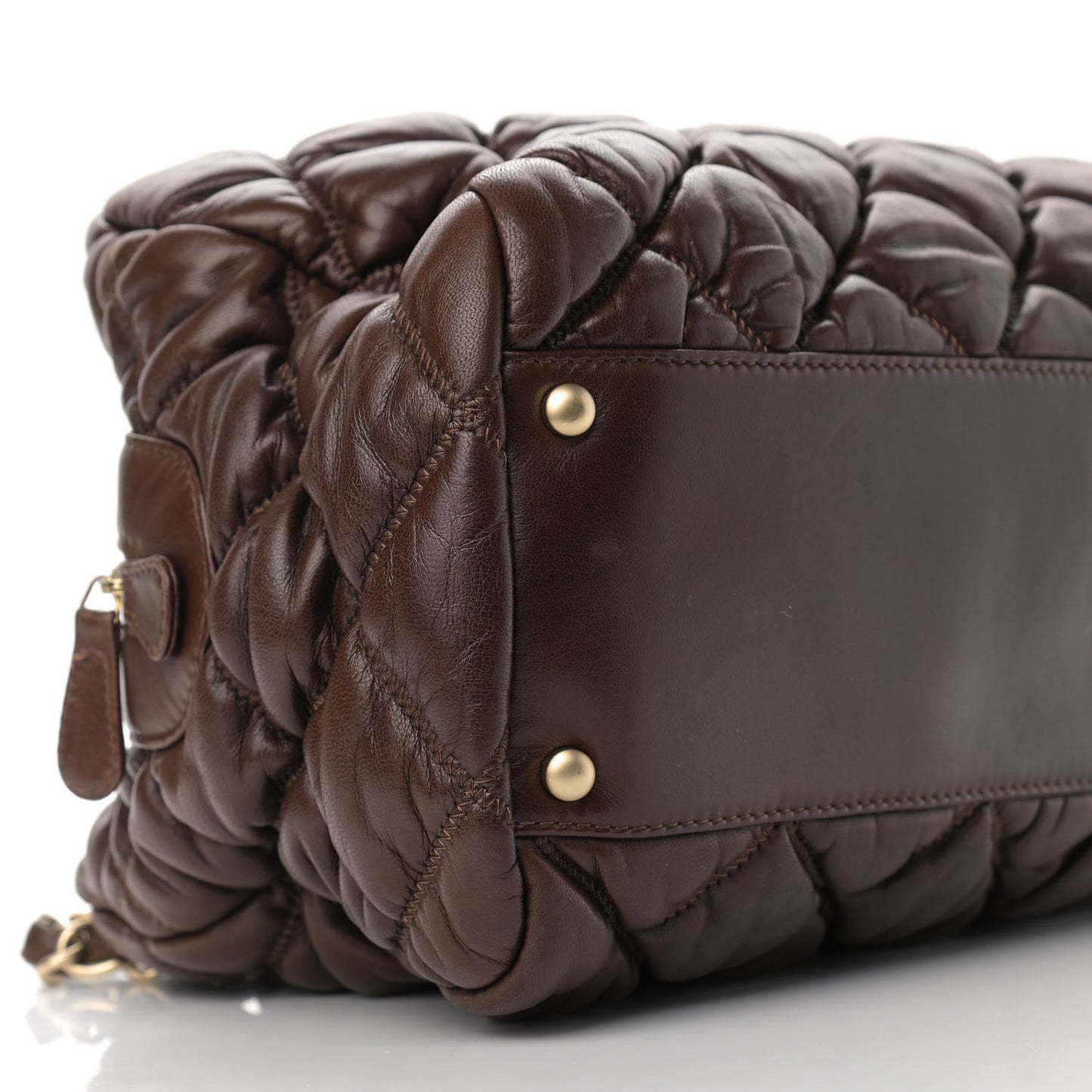 Calfskin Bubble Quilt Bowler Dark Brown
