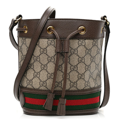Gucci GG Supreme Monogram Web Mini Ophidia Bucket Bag Brown 1 of 9