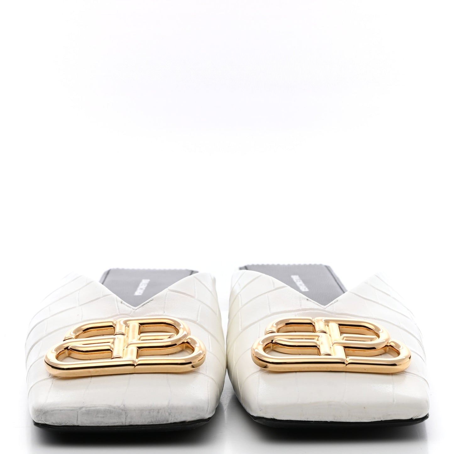 Calfskin Crocodile Embossed Double Square BB 5mm Mules 36.5 White