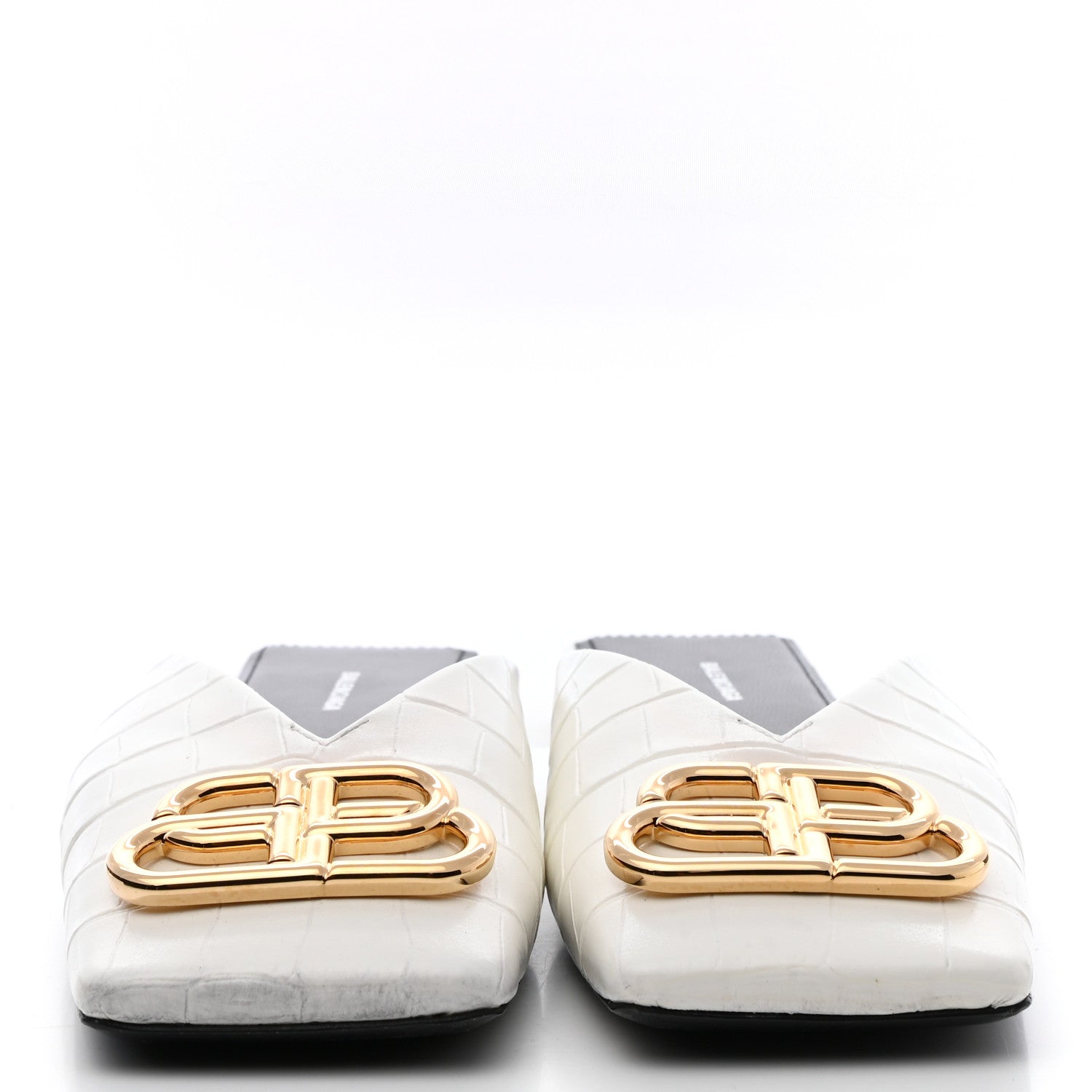 Balenciaga Calfskin Crocodile Embossed Double Square BB 5mm Mules 36.5 White 2 of 9