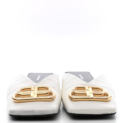 Balenciaga Calfskin Crocodile Embossed Double Square BB 5mm Mules 36.5 White 2 of 9