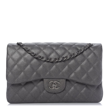 Chanel Metallic Caviar Quilted Jumbo Double Flap Dark Silver 1 of 11