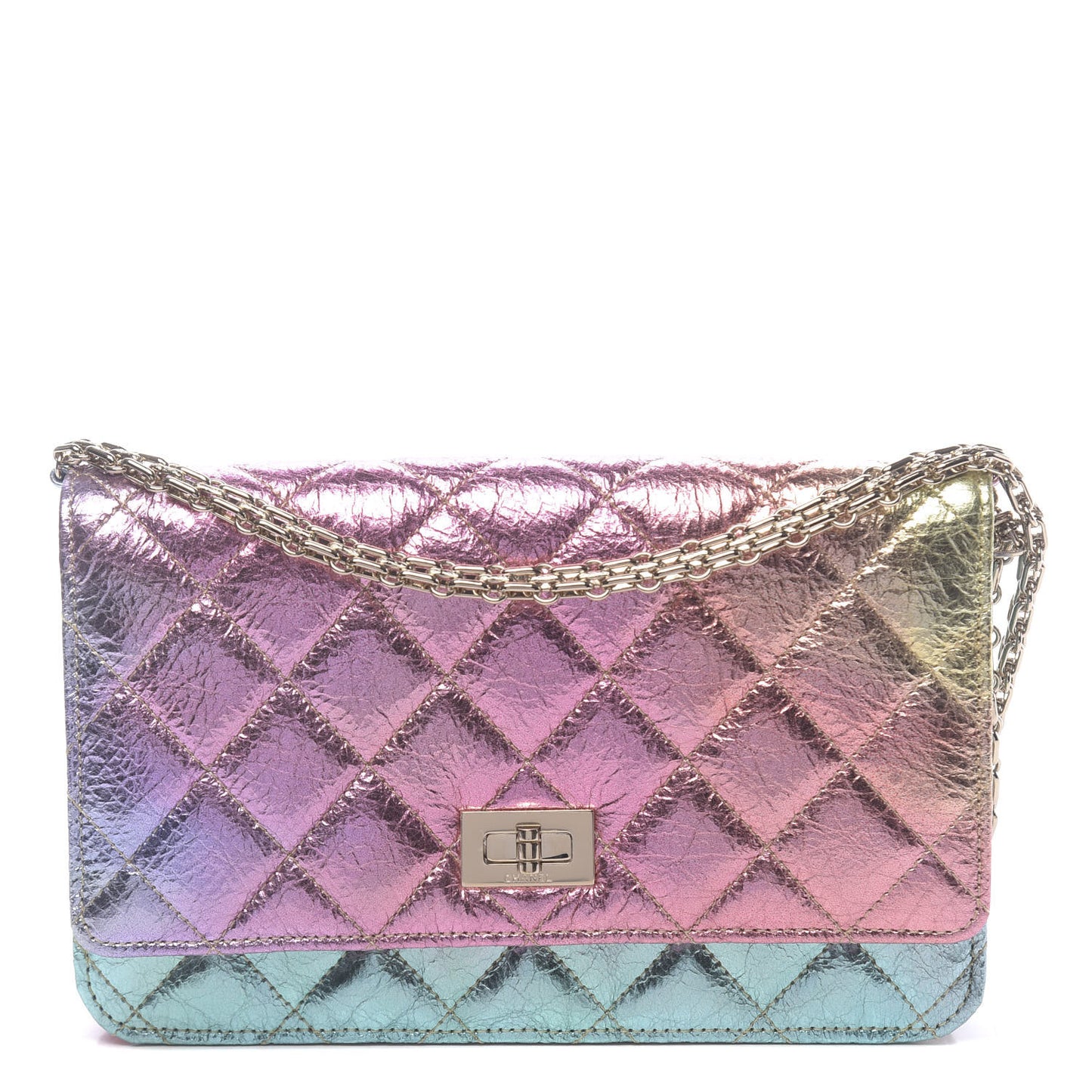 Metallic Goatskin Quilted 2.55 Reissue Wallet on Chain WOC Multicolor