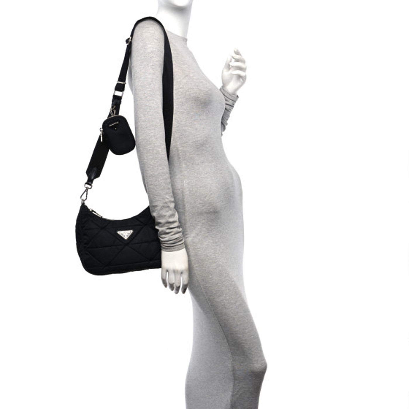 Prada Re-Nylon Triangle Padded Patchwork Shoulder Bag Black 2 of 11
