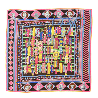 Hermes Silk Carre Wash Colliers de Chiens Scarf 90 Marron Rose Multicolor 1 of 4