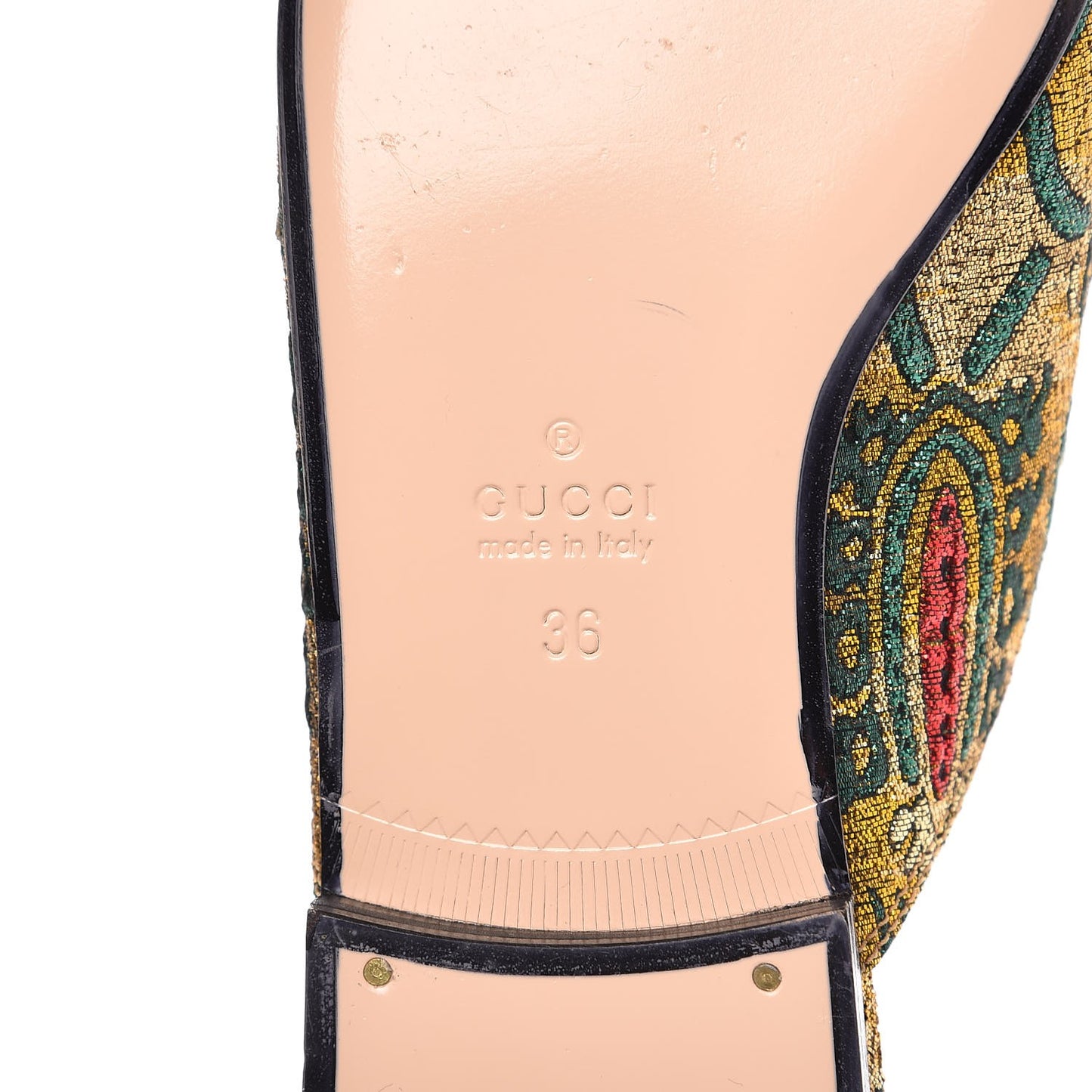 Iridescent Brocade Princetown Slippers 36 Gold Multicolor