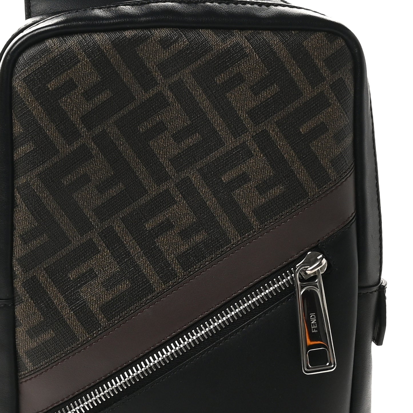 Glazed Fabric Vitello Liberty FF 1974 Diagonal Sling Bag Tobacco Moresco Black