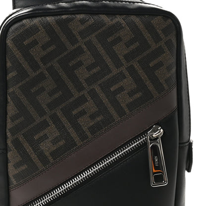 Fendi Glazed Fabric Vitello Liberty FF 1974 Diagonal Sling Bag Tobacco Moresco Black 8 of 12