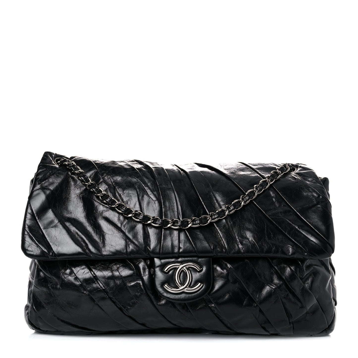 Glazed Calfskin Twisted Maxi Flap Black