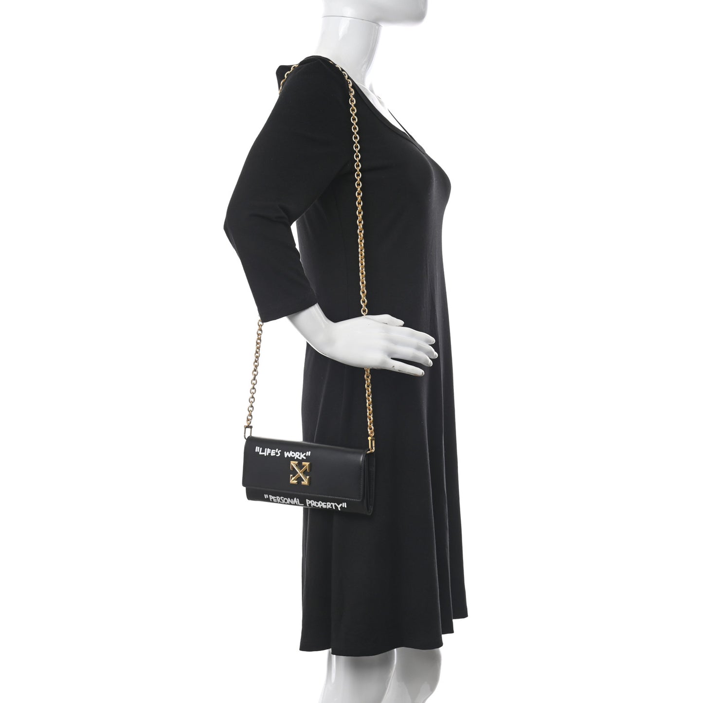Calfskin Jitney Quote Flap Wallet On Chain Black