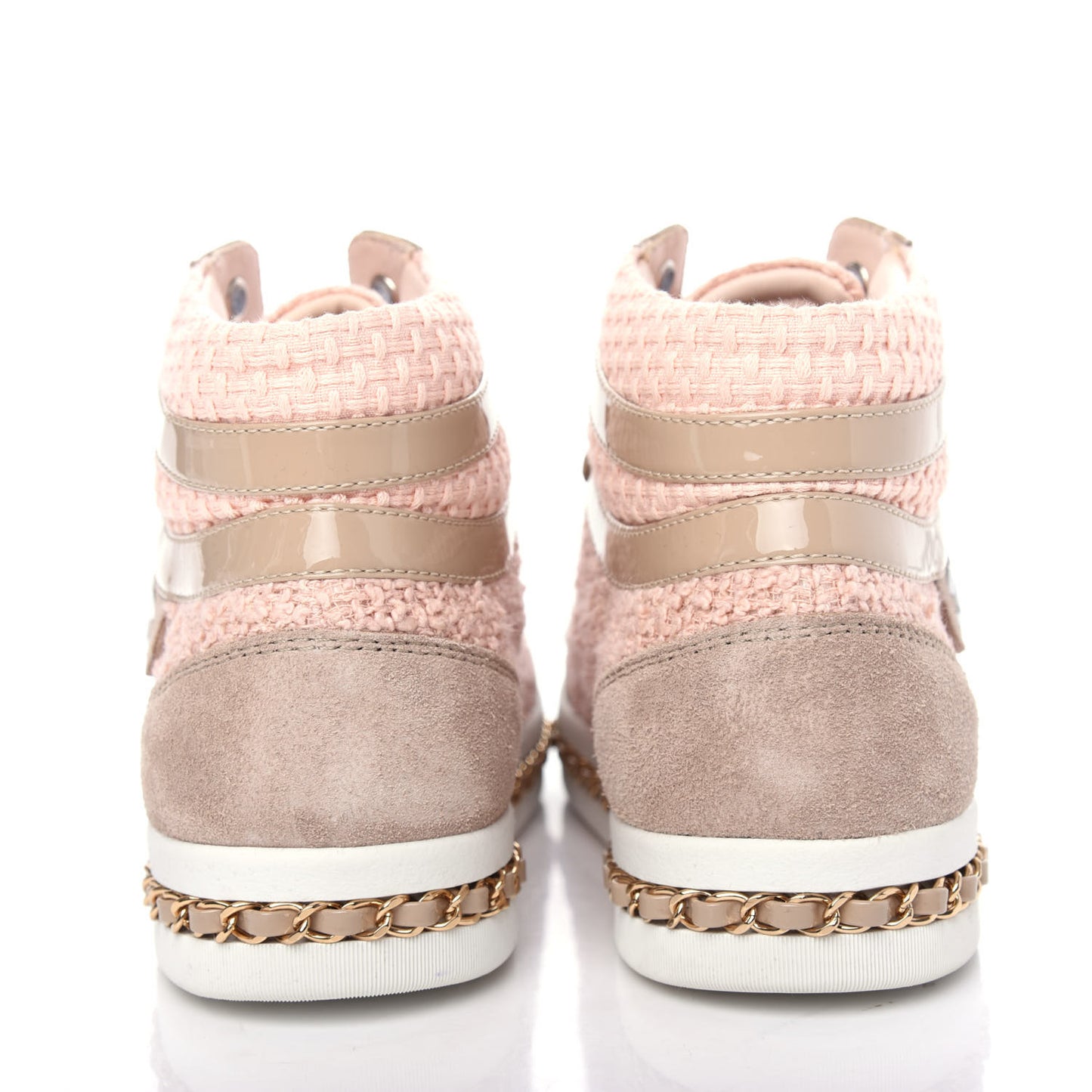 Tweed Patent Calfskin High Top Sneakers 37 Light Pink Light Beige