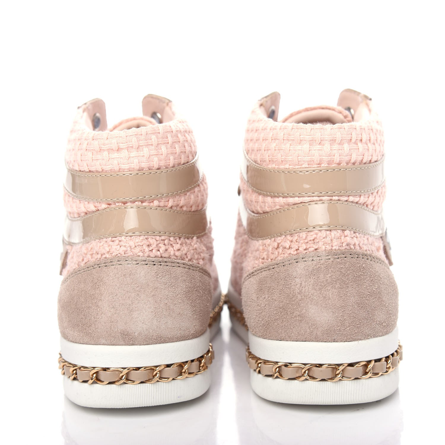 Chanel Tweed Patent Calfskin High Top Sneakers 37 Light Pink Light Beige 8 of 11