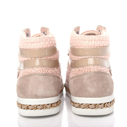 Chanel Tweed Patent Calfskin High Top Sneakers 37 Light Pink Light Beige 8 of 11