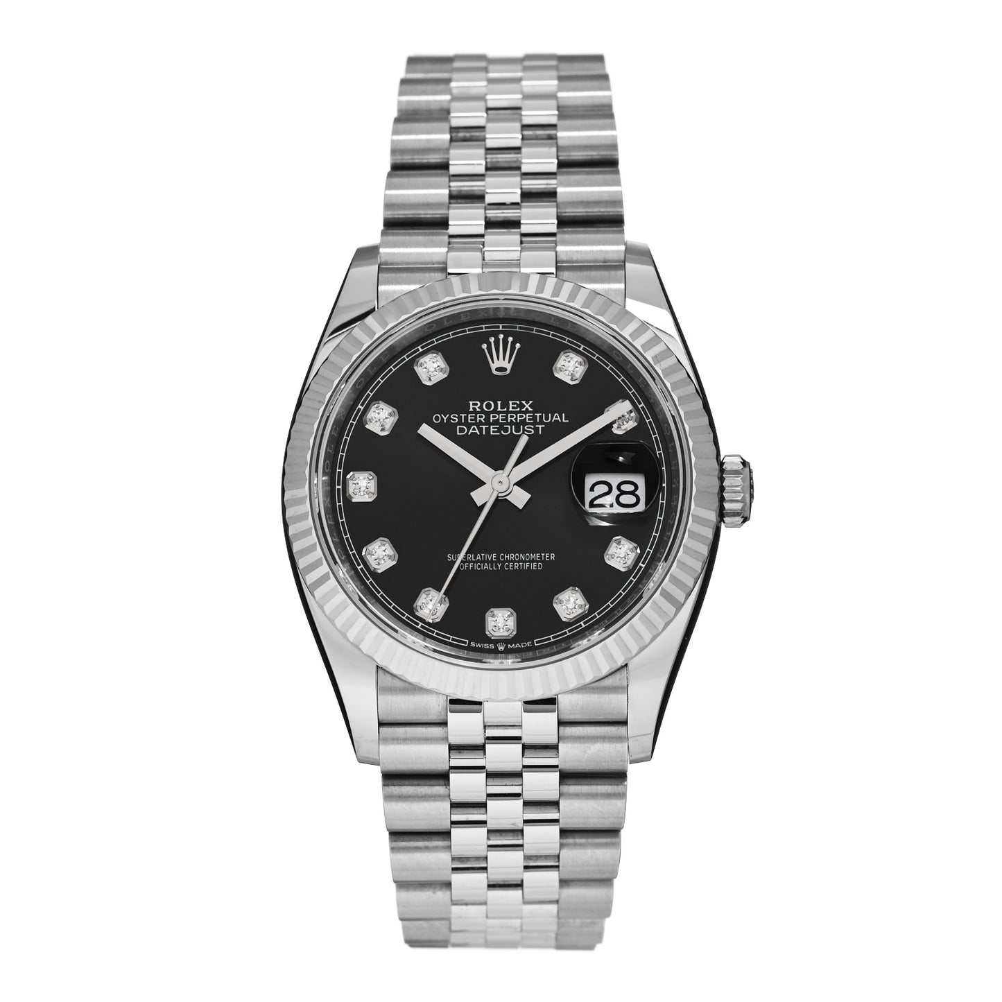 Stainless Steel 18K White Gold Diamond 36mm Oyster Perpetual Datejust Watch Black 126234