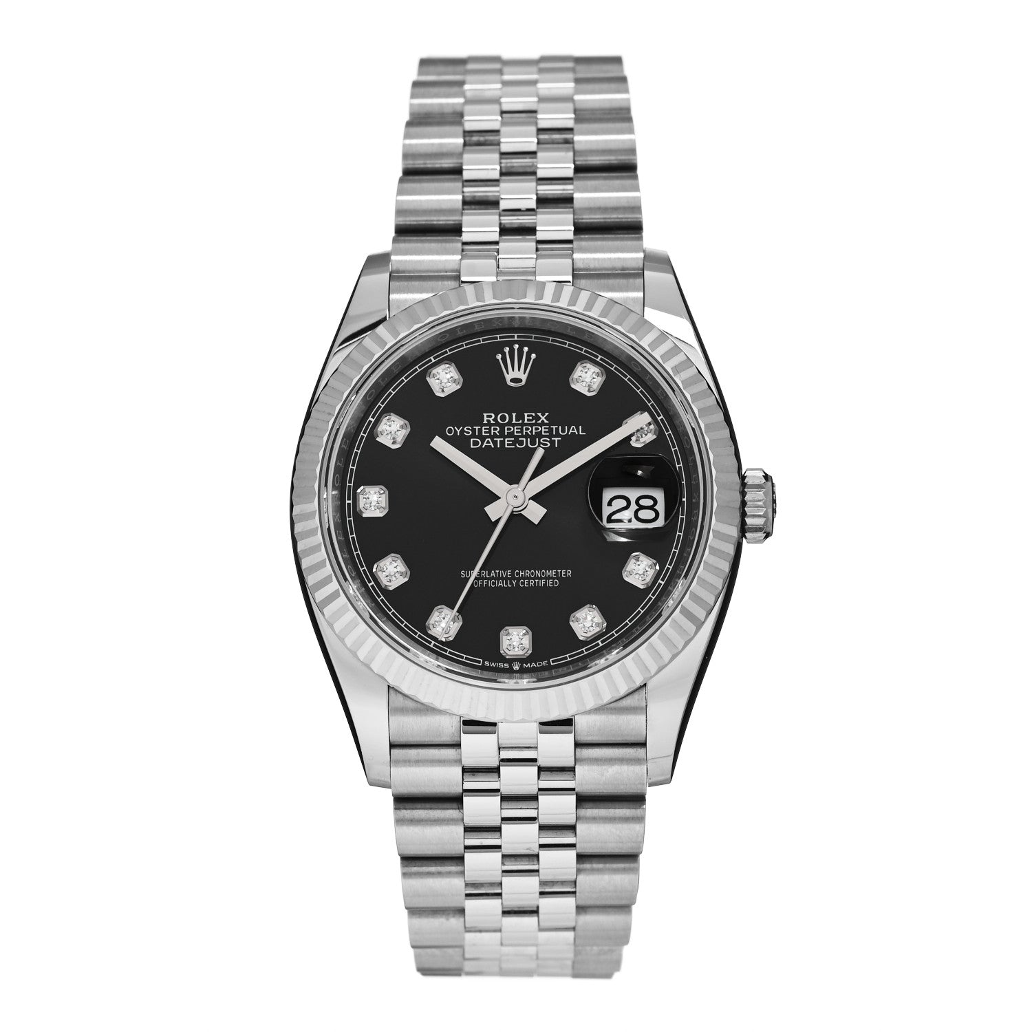 Rolex Stainless Steel 18K White Gold Diamond 36mm Oyster Perpetual Datejust Watch Black 126234 1 of 5