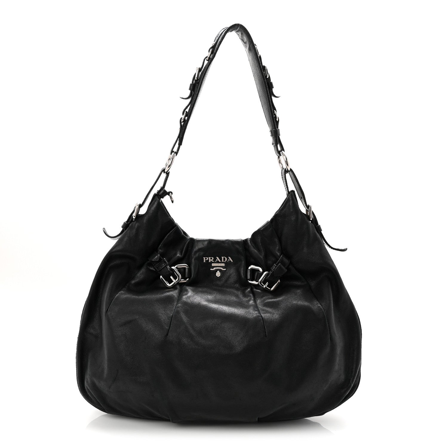 Prada Soft Calf Pleated Hobo Black 1 of 10