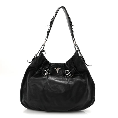 Prada Soft Calf Pleated Hobo Black 1 of 10