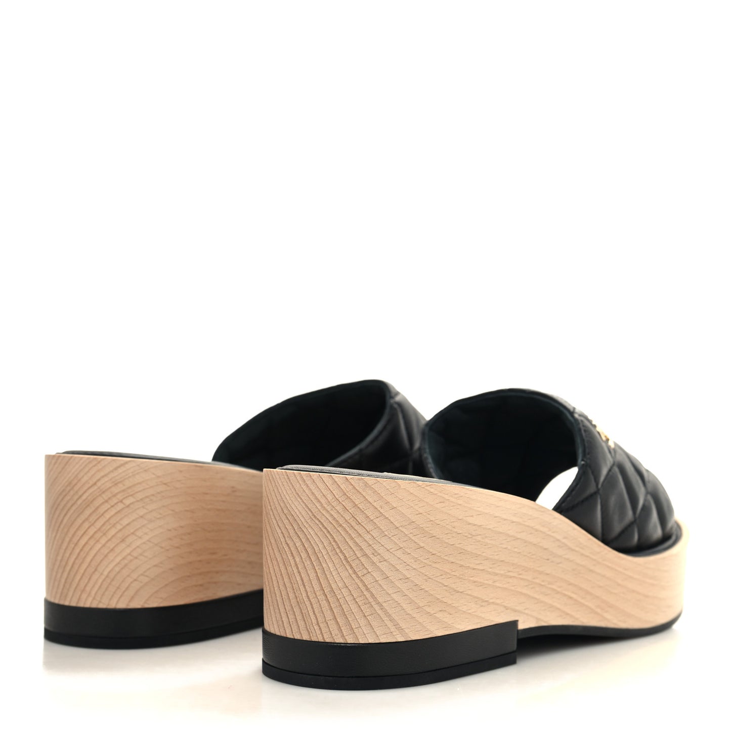 Lambskin Quilted CC Wedge Sandals 39 Black