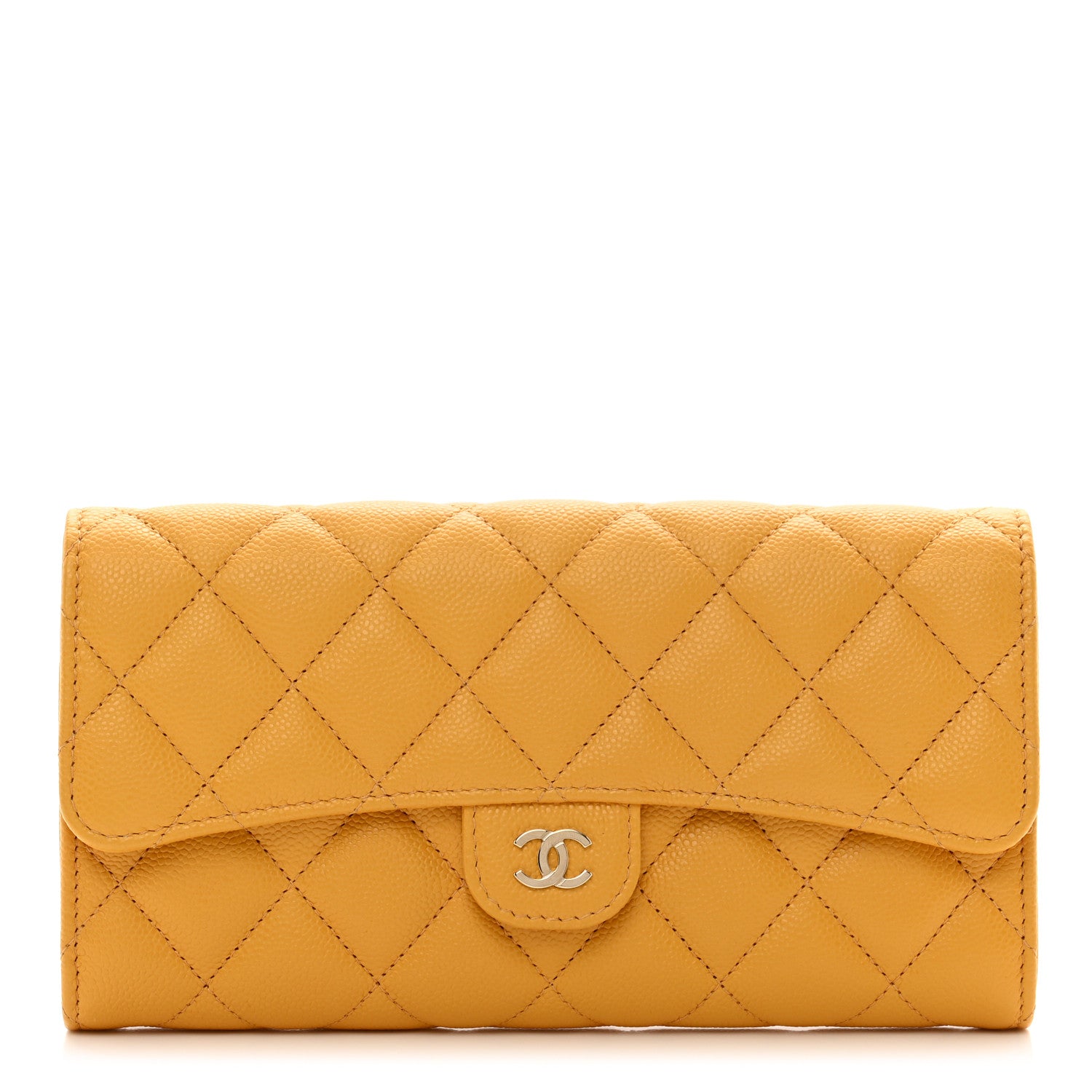 Chanel Caviar Quilted Large Gusset Flap Wallet Yellow 1 of 9