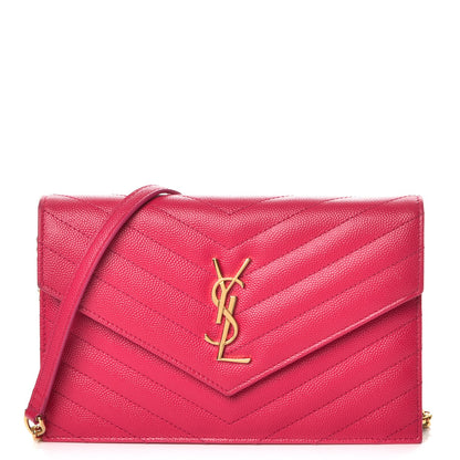 Saint Laurent Grain De Poudre Matelasse Chevron Monogram Envelope Chain Wallet Bubblegum 1 of 9