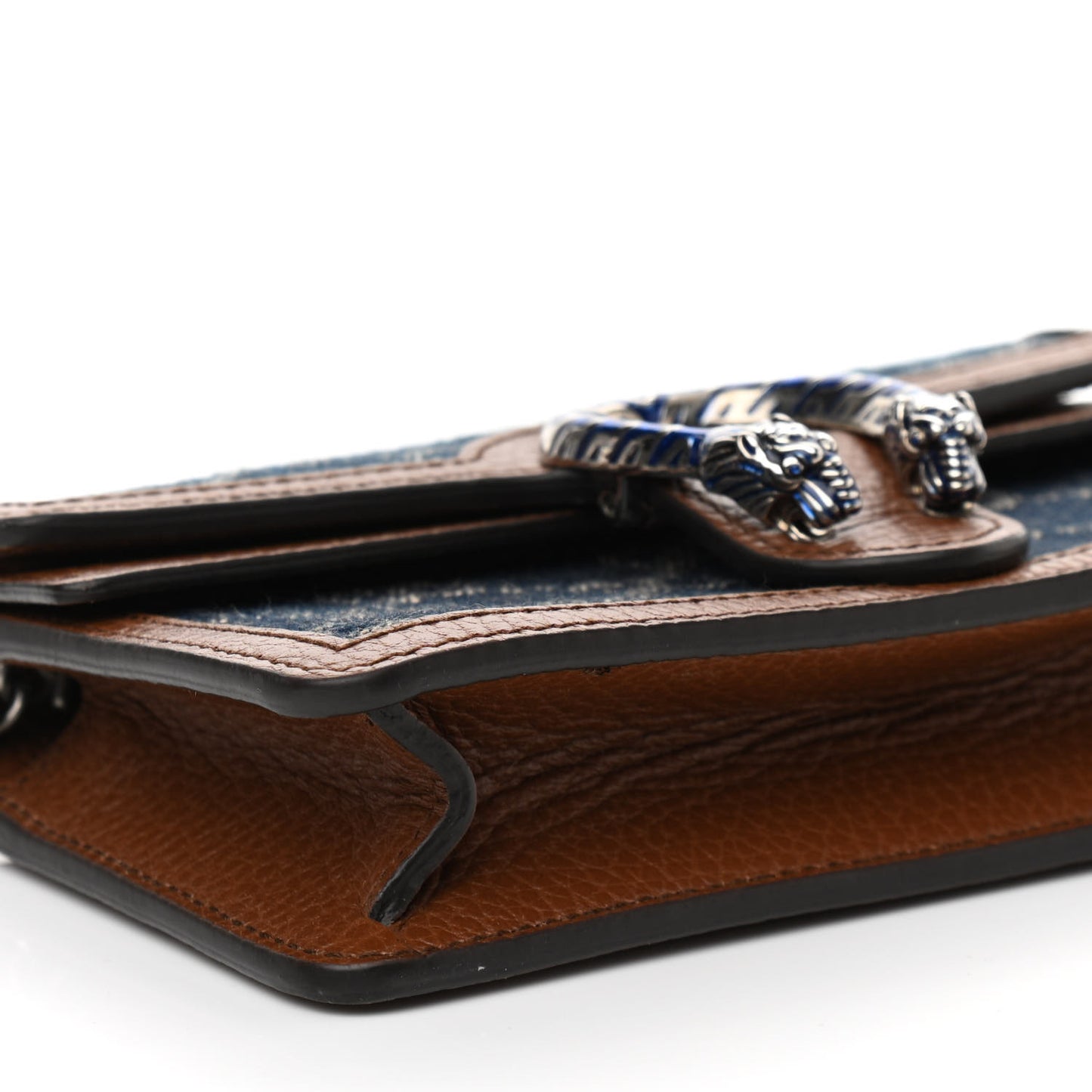 New Denim GG Monogram Dollar Calfskin Enamel Super Mini Dionysus Shoulder Bag Blue Tea Cuir Epilog Electric Blue