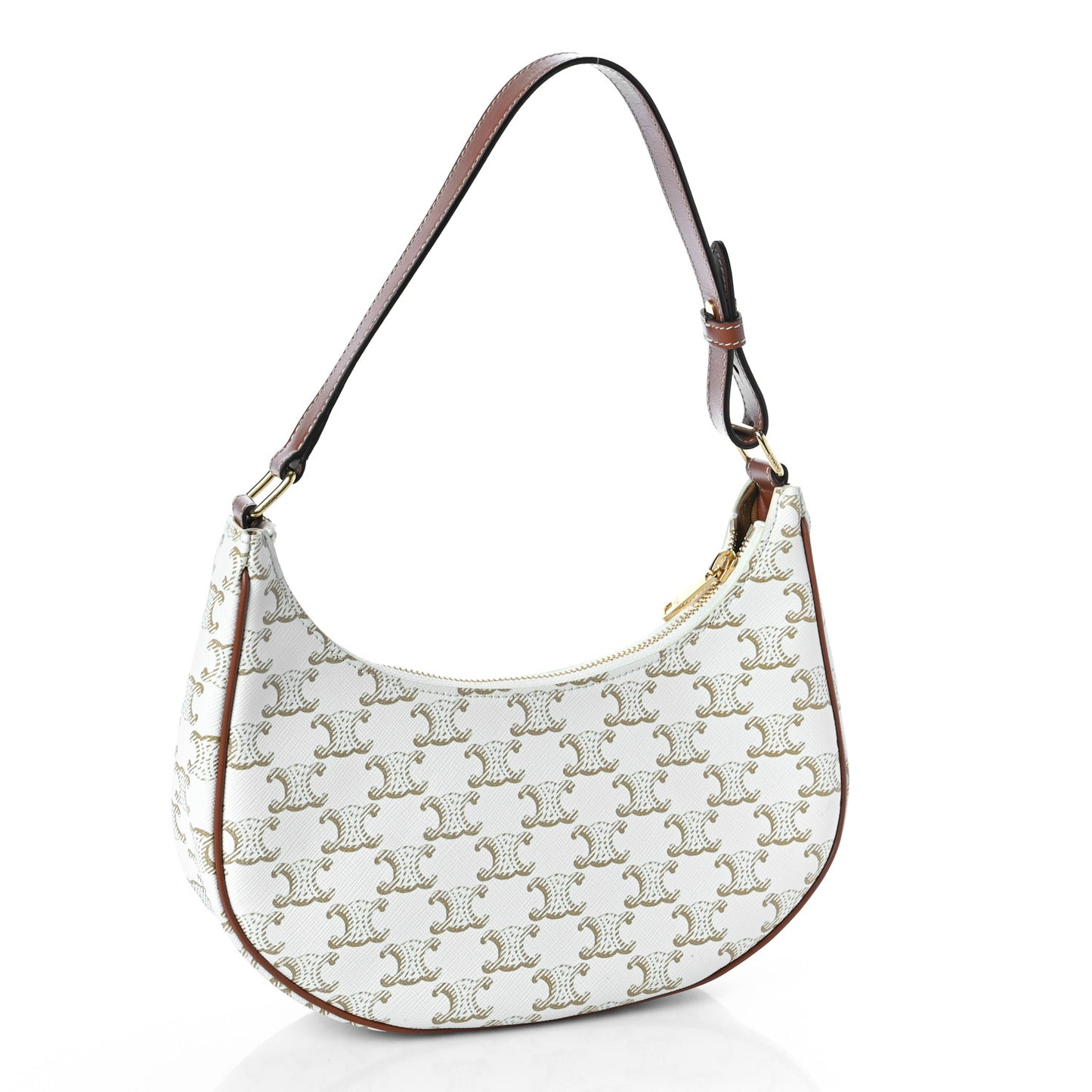 Canvas Calfskin Ava Triomphe Shoulder Bag White
