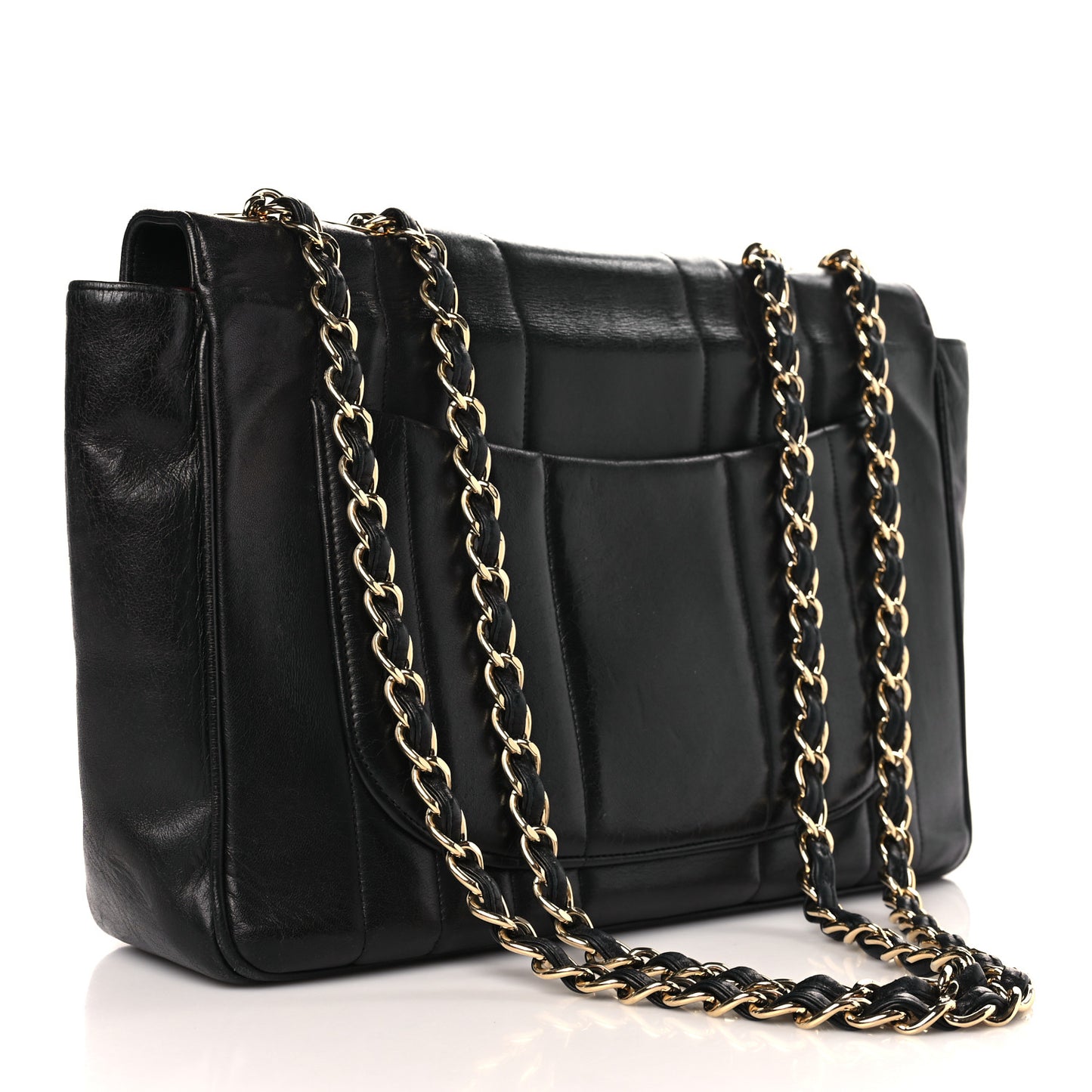 Lambskin Vertical Quilt Jumbo Single Flap Black