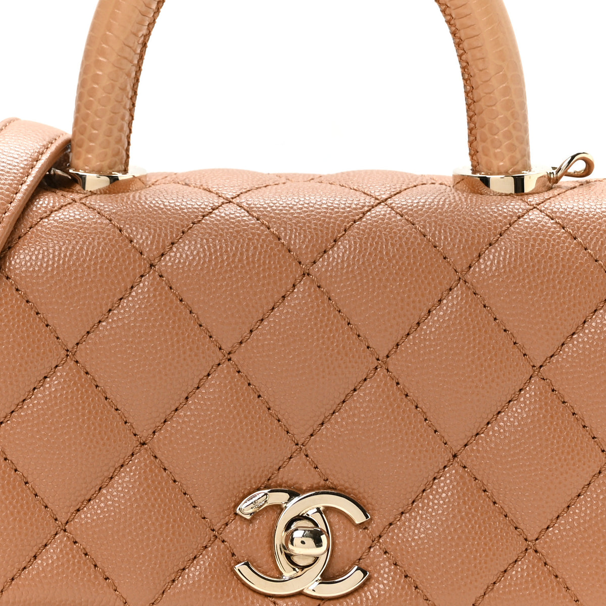 Caviar Lizard Embossed Quilted Extra Mini Coco Handle Flap Brown