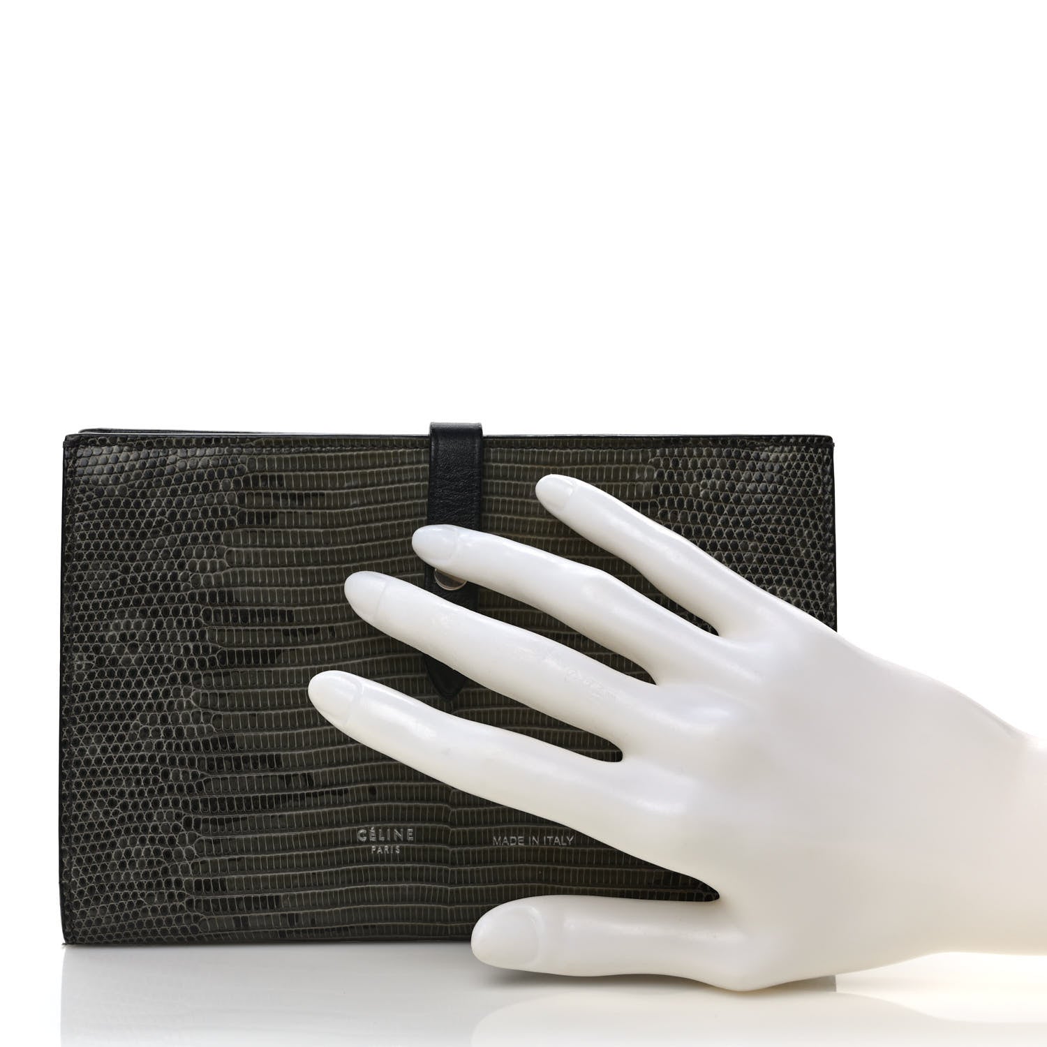 Celine Lizard Calfskin Large Multifunction Strap Wallet Black 2 of 8