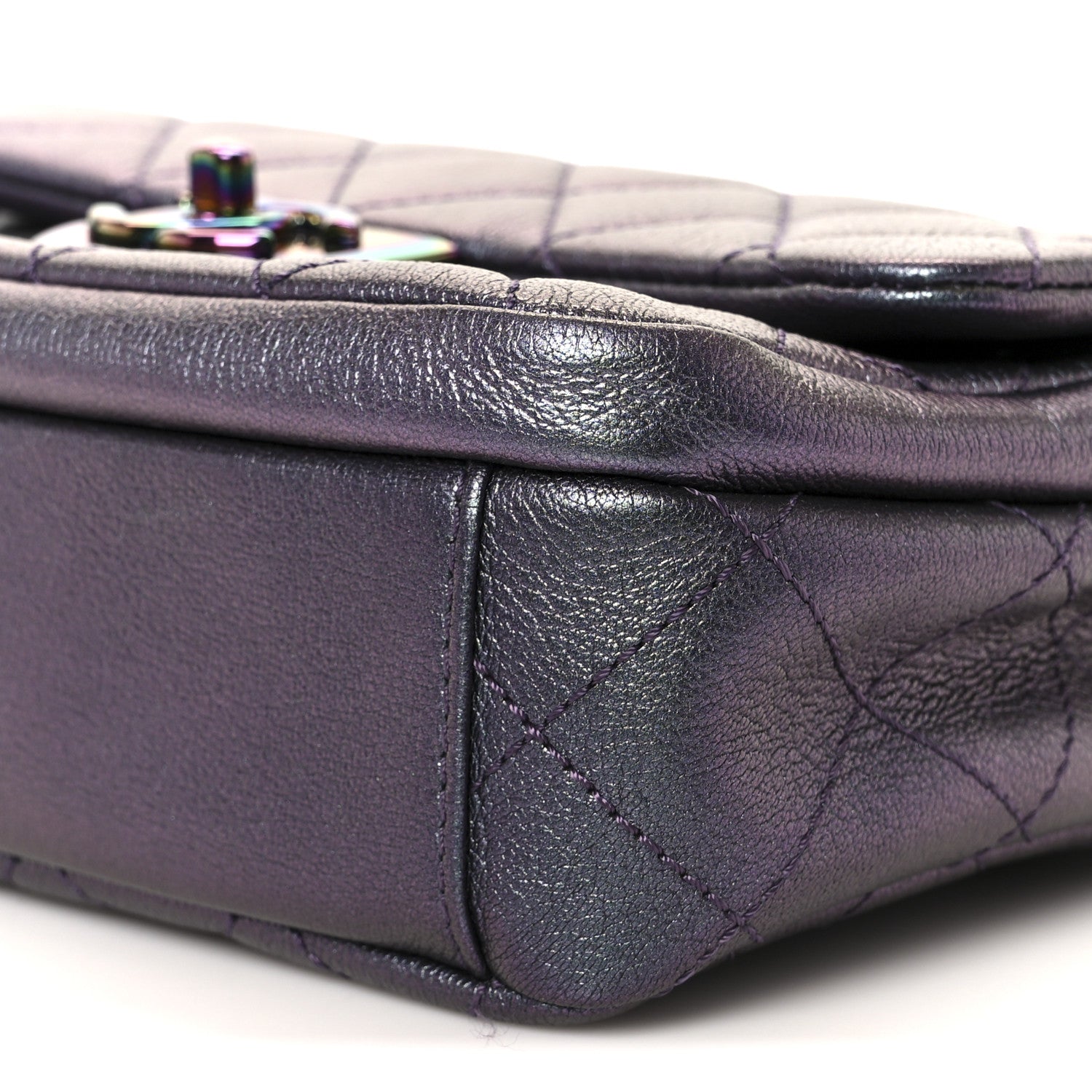 Chanel Iridescent Goatskin Quilted Small Double Carry Waist Chain Flap Purple 10 of 10