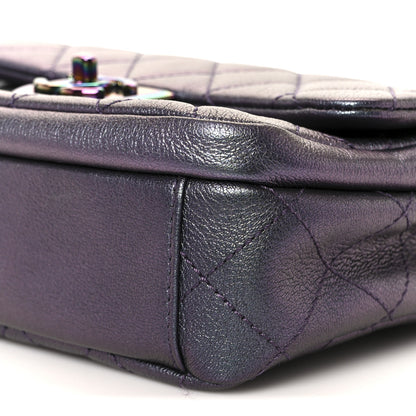 Chanel Iridescent Goatskin Quilted Small Double Carry Waist Chain Flap Purple 10 of 10