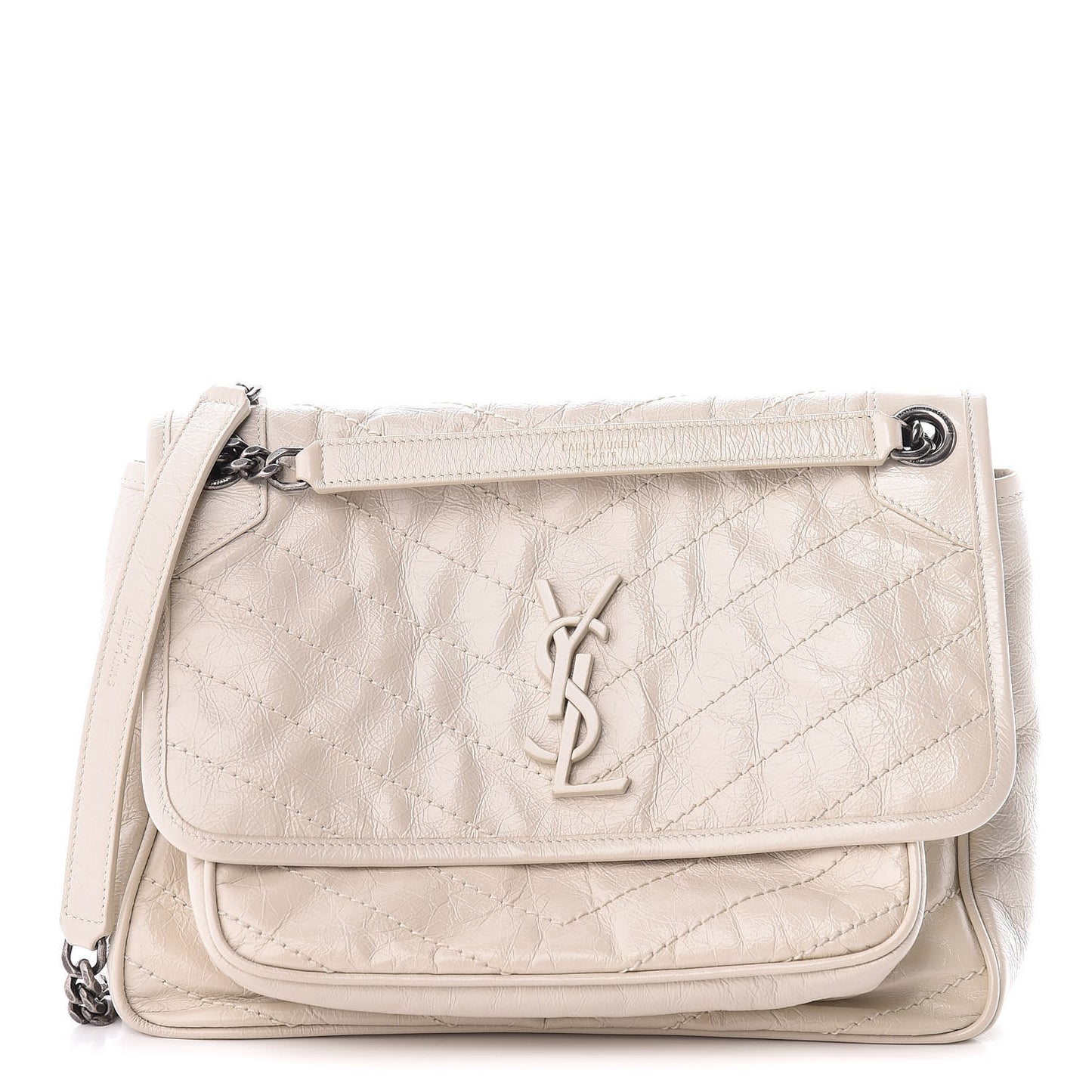 Crinkled Calfskin Matelasse Monogram Medium Niki Chain Satchel Ivory