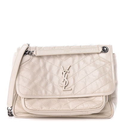Saint Laurent Crinkled Calfskin Matelasse Monogram Medium Niki Chain Satchel Ivory 1 of 10