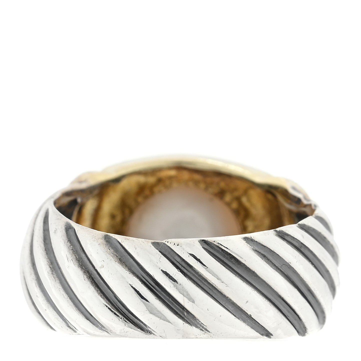 Sterling Silver 14K Yellow Gold Pearl Cable Ring 50 5.5