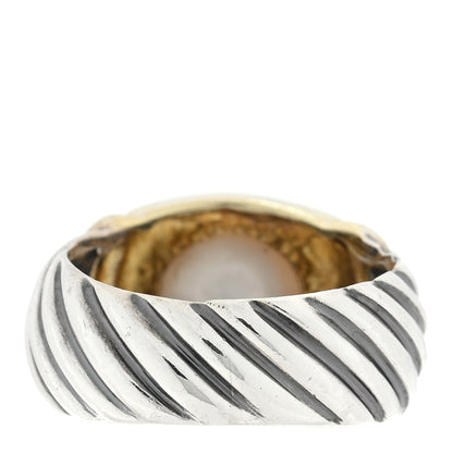 David Yurman Sterling Silver 14K Yellow Gold Pearl Cable Ring 50 5.5 3 of 4