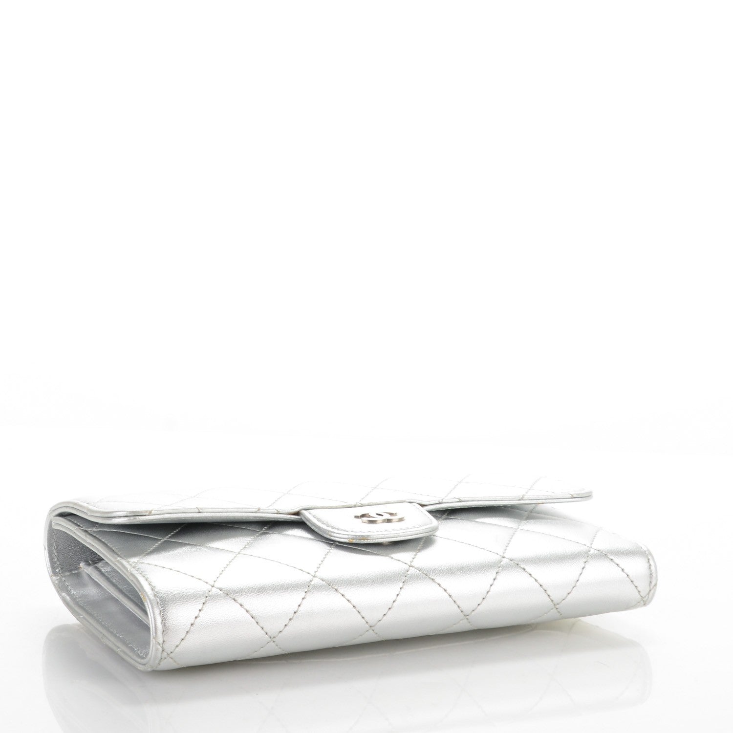 Chanel Metallic Lambskin Quilted Large Flap Wallet Silver 4 of 13