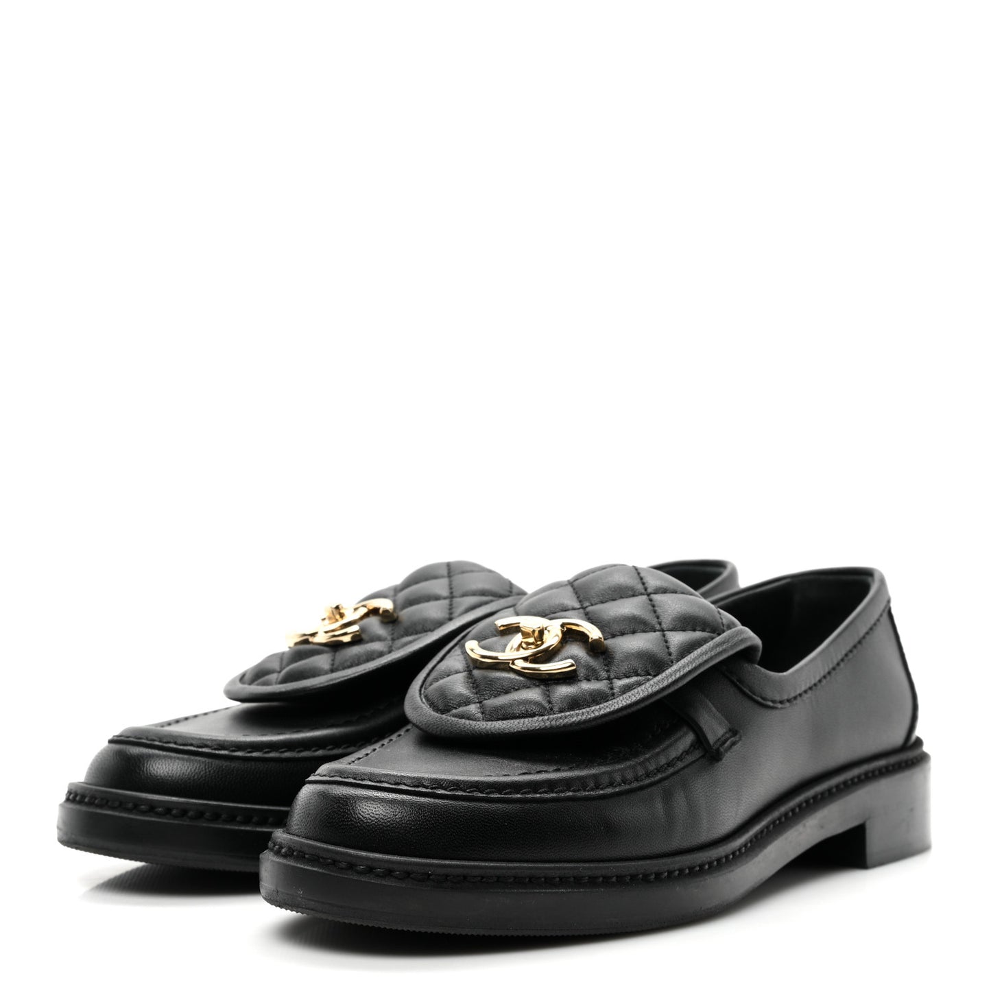 Lambskin Quilted CC Turnlock Loafers 37 Black