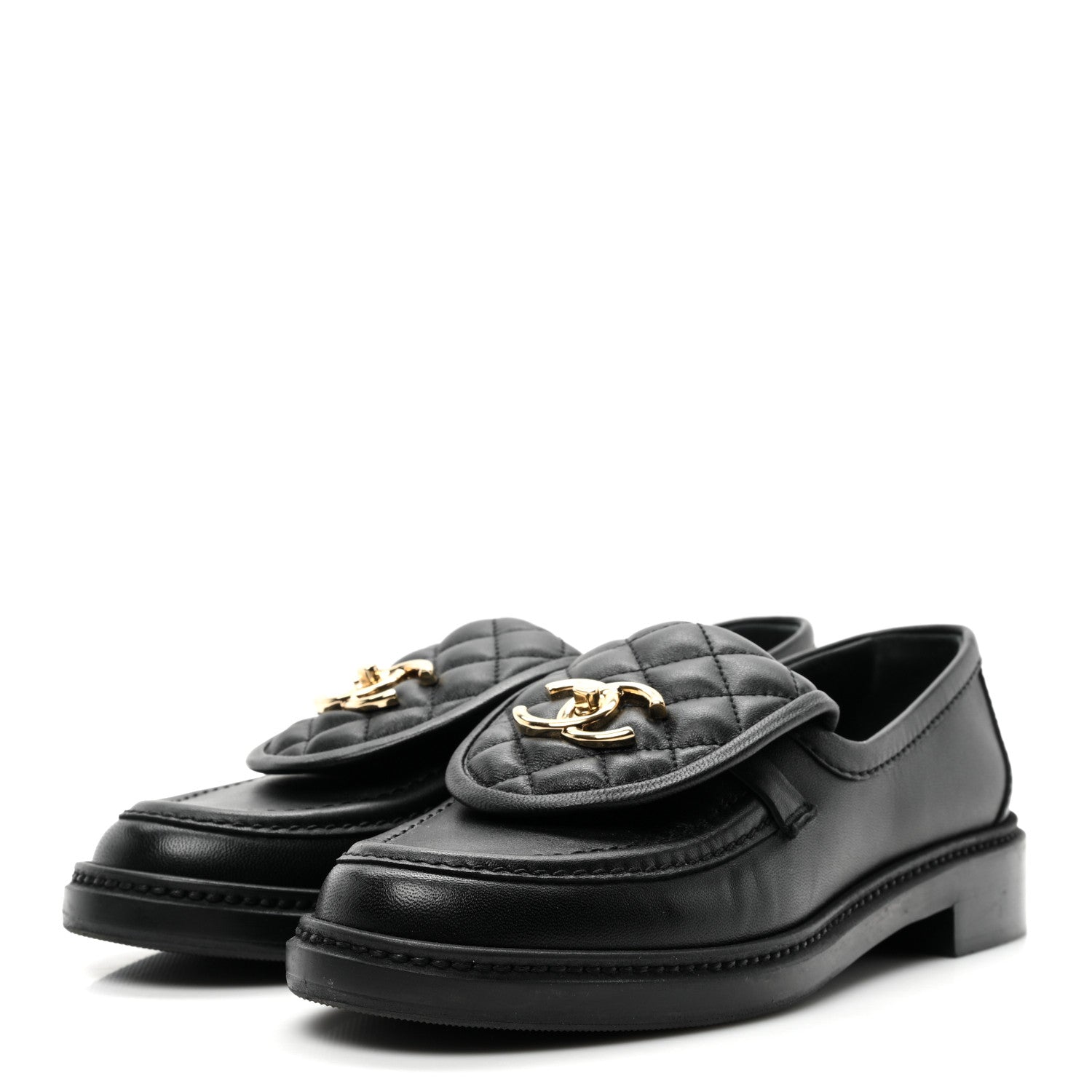 Chanel Lambskin Quilted CC Turnlock Loafers 37 Black 2 of 10