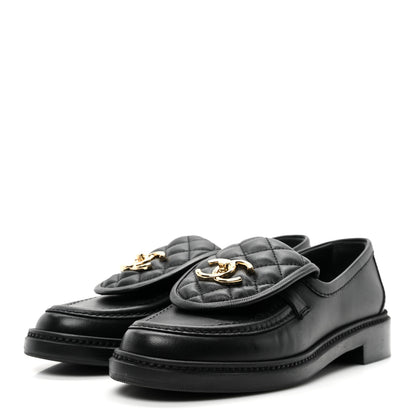 Chanel Lambskin Quilted CC Turnlock Loafers 37 Black 2 of 10