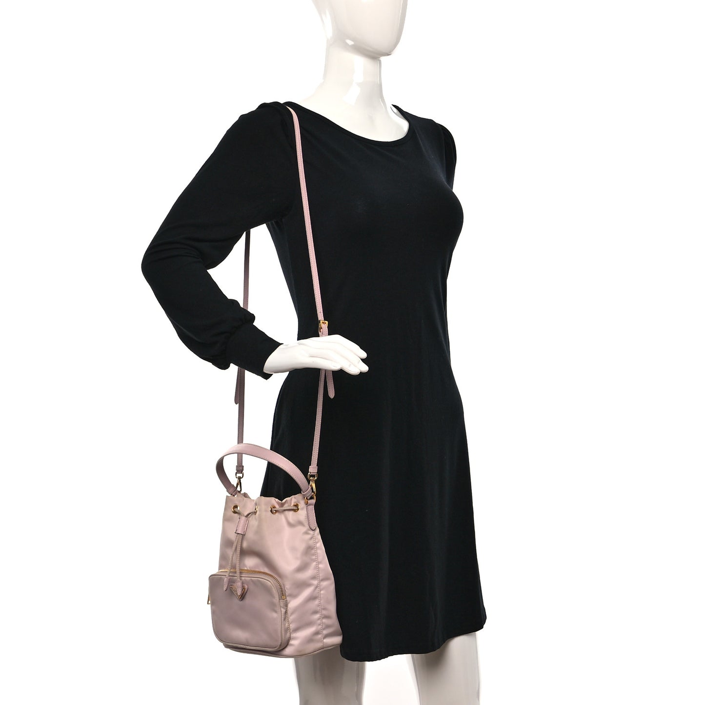 Re-Nylon Saffiano Duet Bucket Crossbody Bag Alabastro