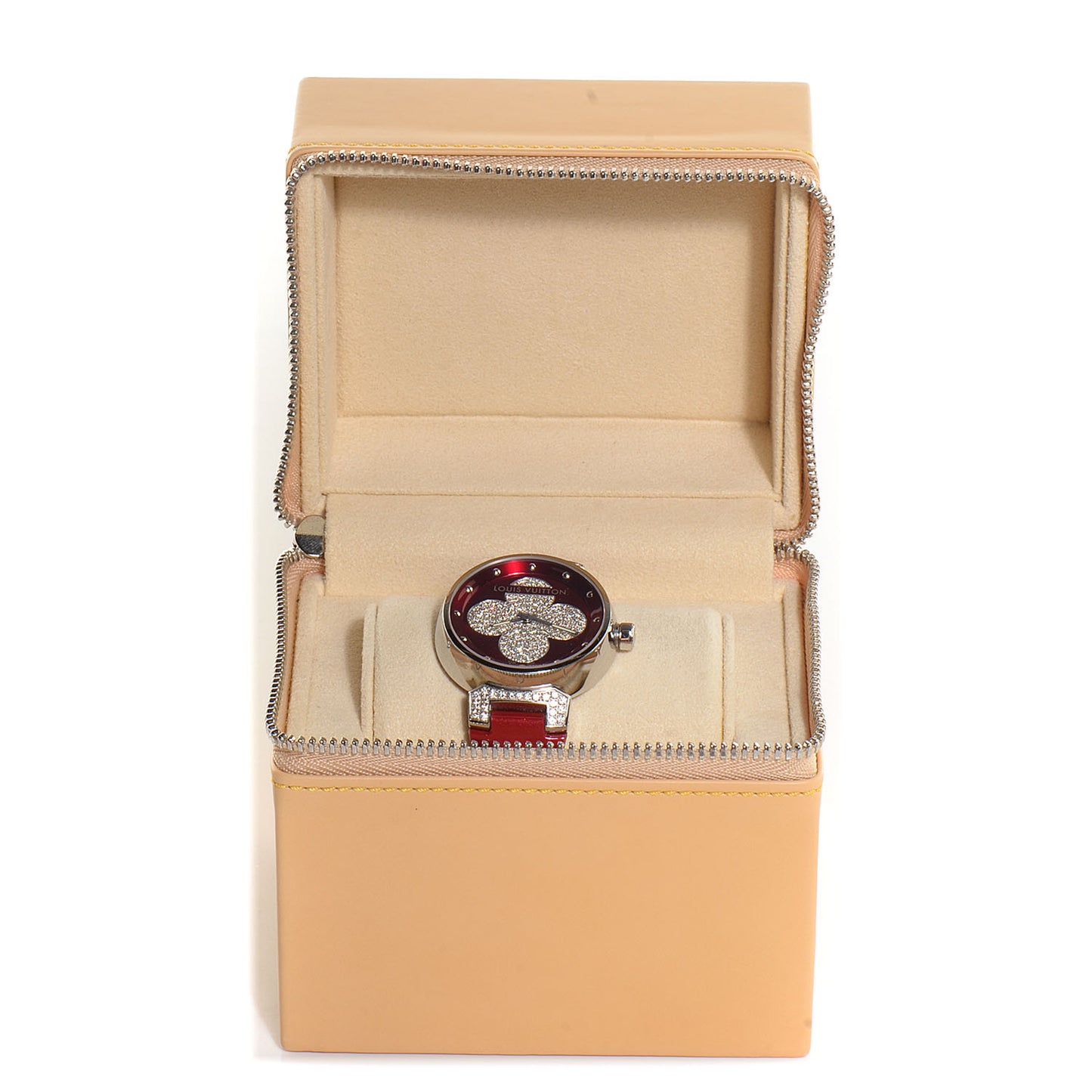 Stainless Steel Vernis Diamond 34mm Tambour Forever Quartz Watch Red