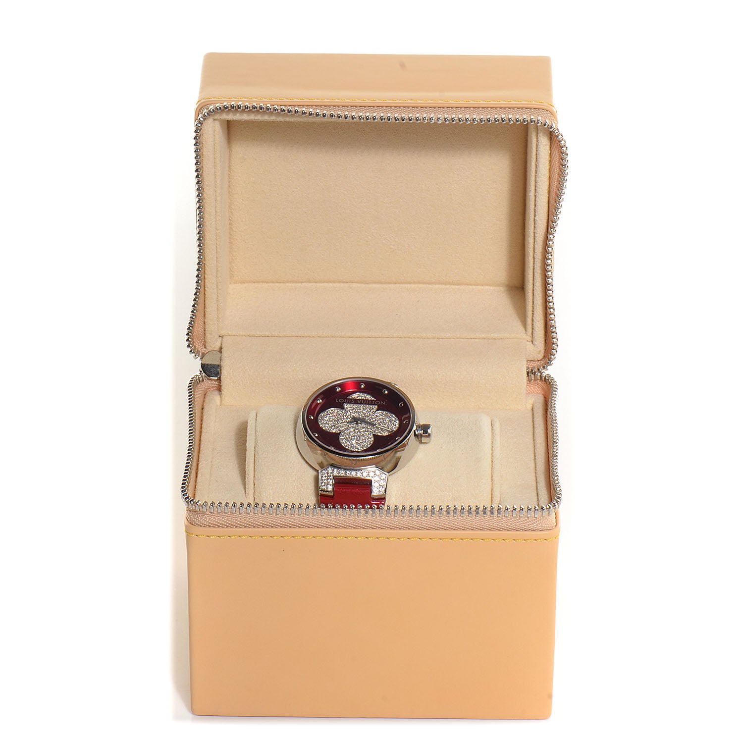 Louis Vuitton Stainless Steel Vernis Diamond 34mm Tambour Forever Quartz Watch Red 12 of 12