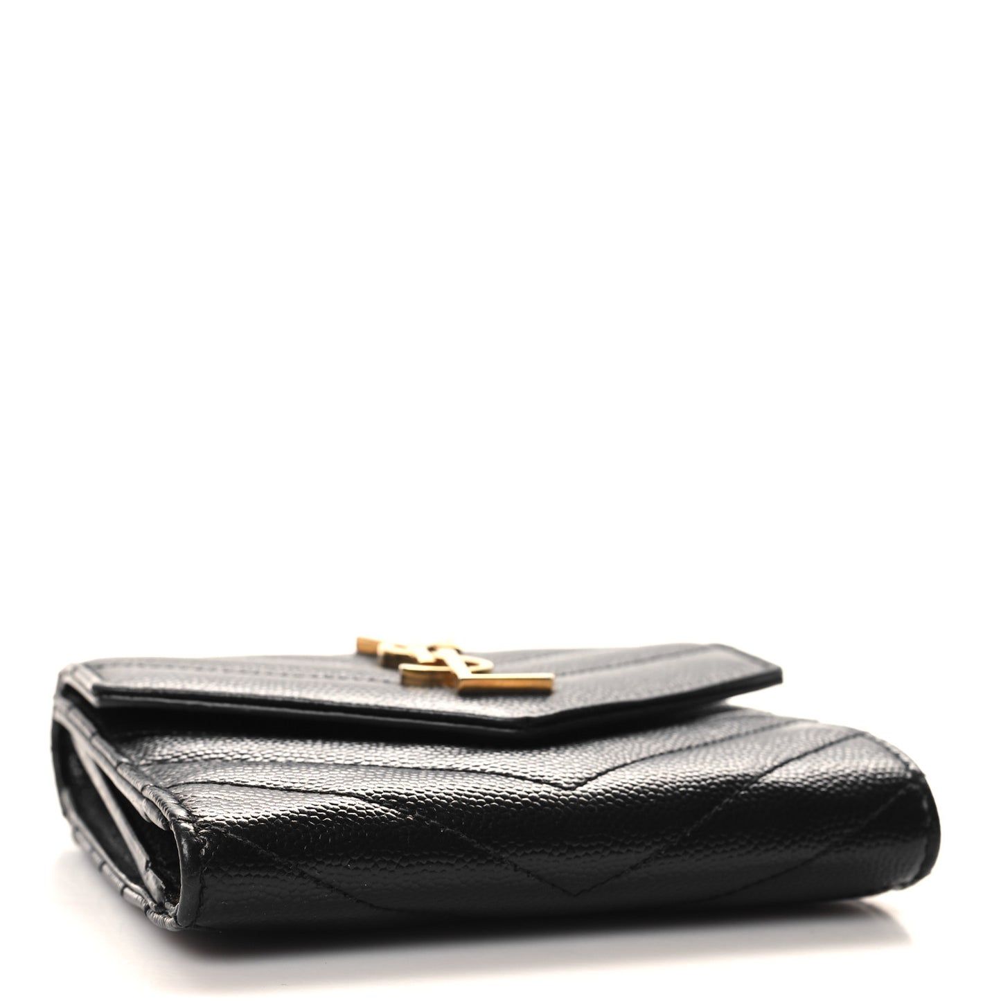 Grain De Poudre Matelasse Chevron Monogram Compact Tri Fold Wallet Black