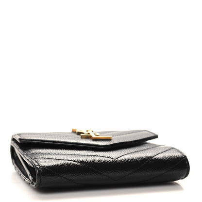 Saint Laurent Grain De Poudre Matelasse Chevron Monogram Compact Tri Fold Wallet Black 4 of 6
