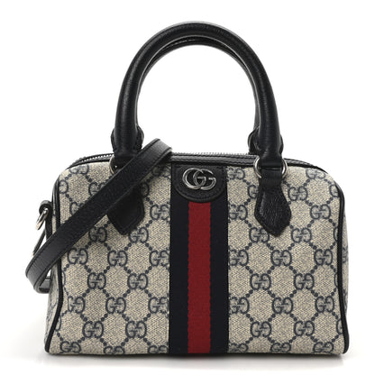 Gucci GG Supreme Monogram Textured Dollar Calfskin Web Mini Ophidia Top Handle Bag Beige Blue 1 of 10