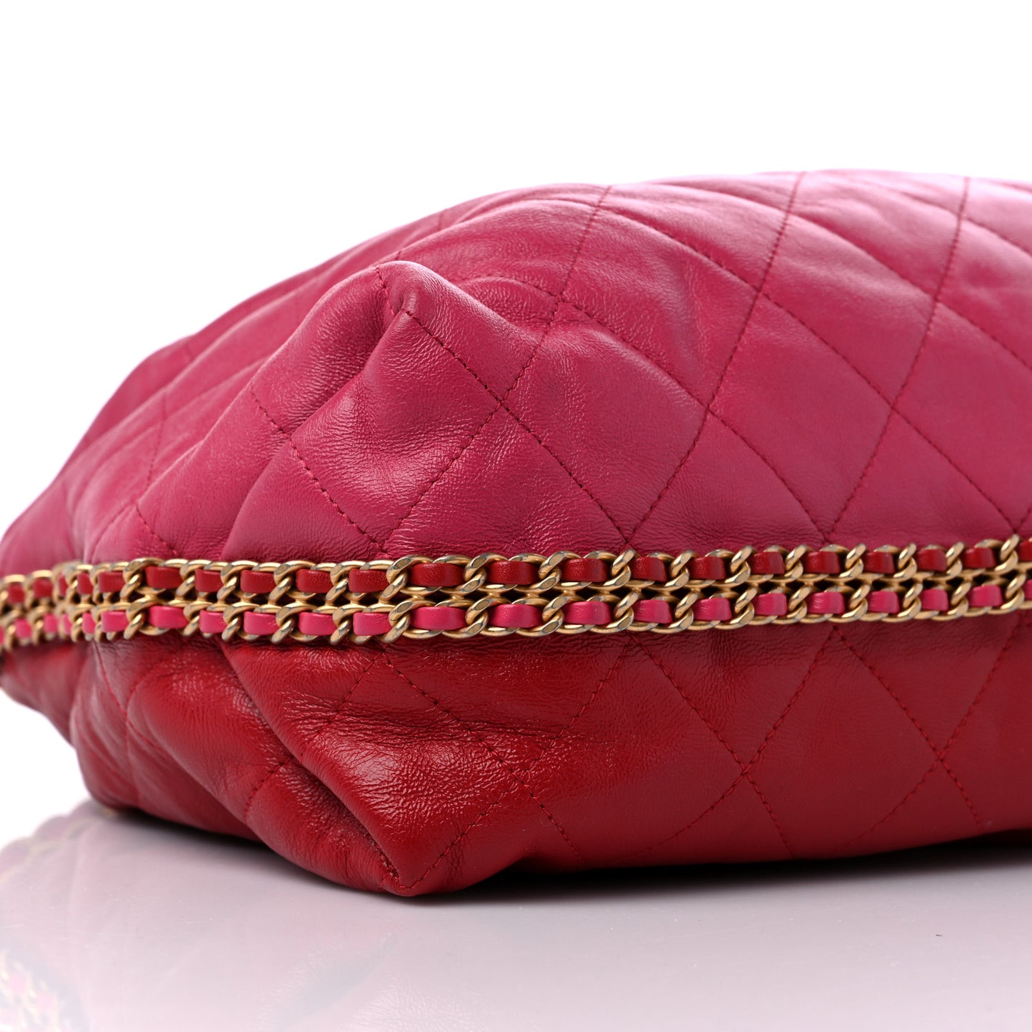 Calfskin Quilted Coco Shelter Bowling Bag Dark Pink Red