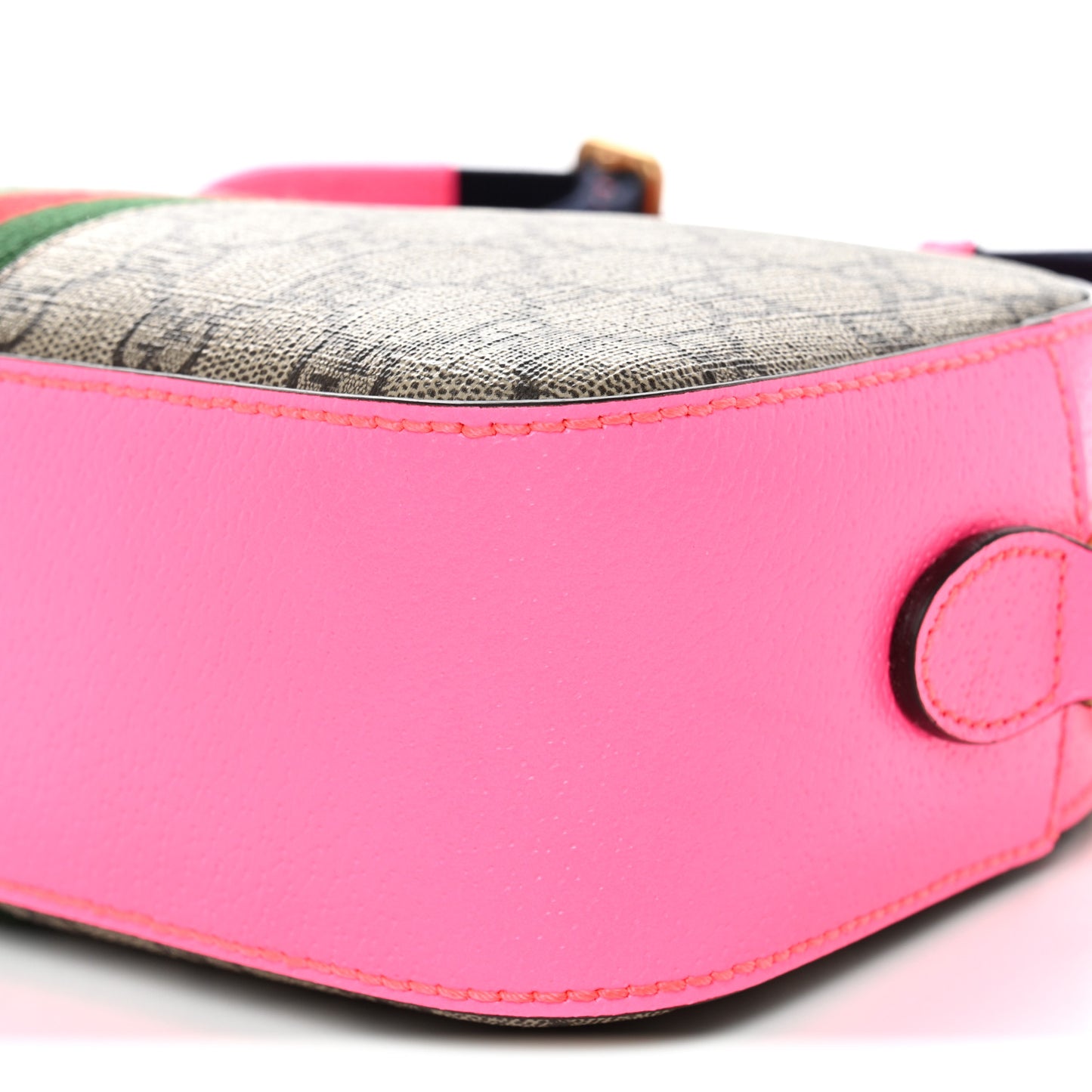GG Supreme Monogram Textured Dollar Calfskin Web Ophidia Small Crossbody Bag Beige Ebony Fuchsia