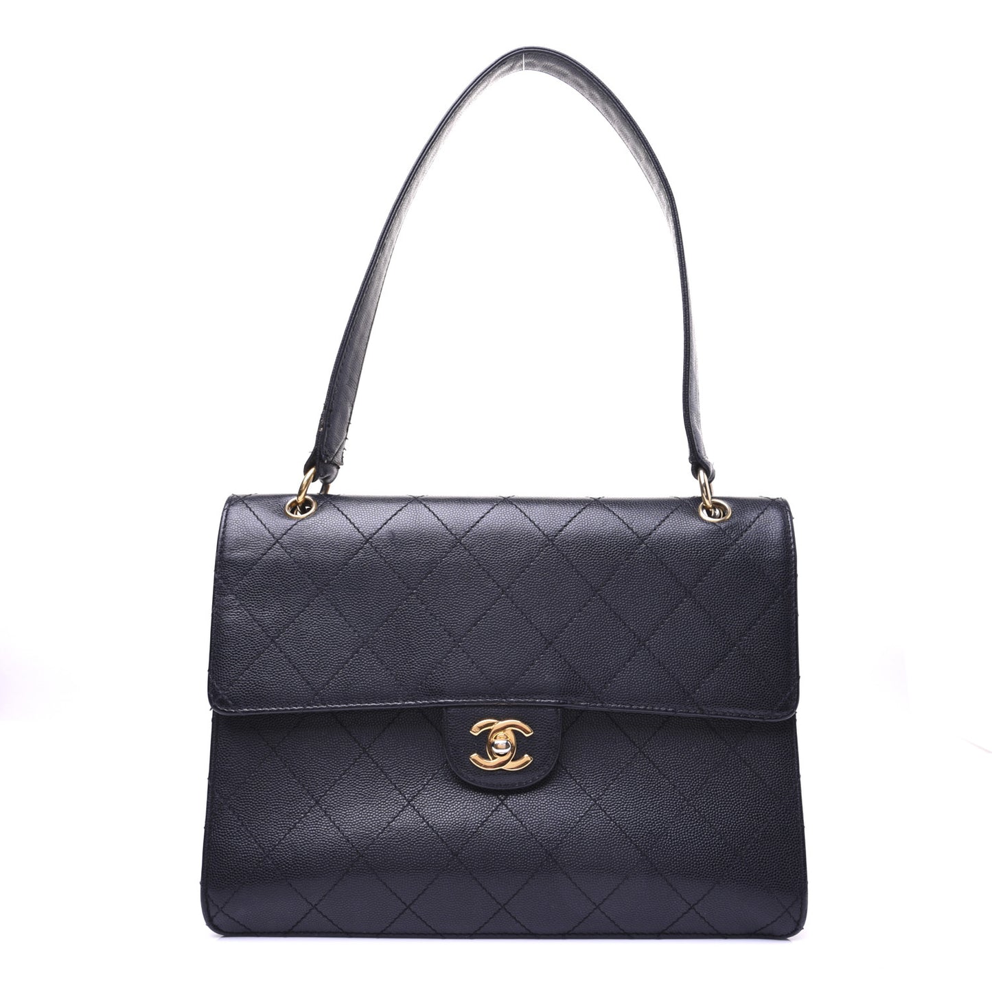 Caviar Diamond Stitched Flap Shoulder Bag Black