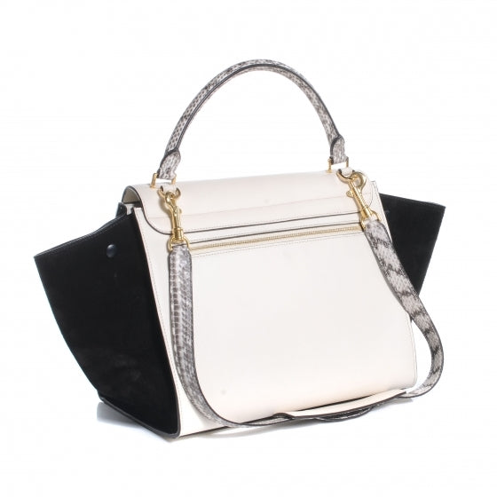 Calfskin Suede Whipsnake Small Trapeze Black White